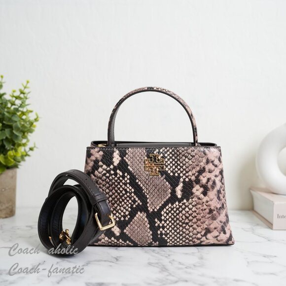 NWT Tory Burch Britten Snake Embossed Mini Satchel Crossbody & Zip Card Case SET - Picture 2 of 14